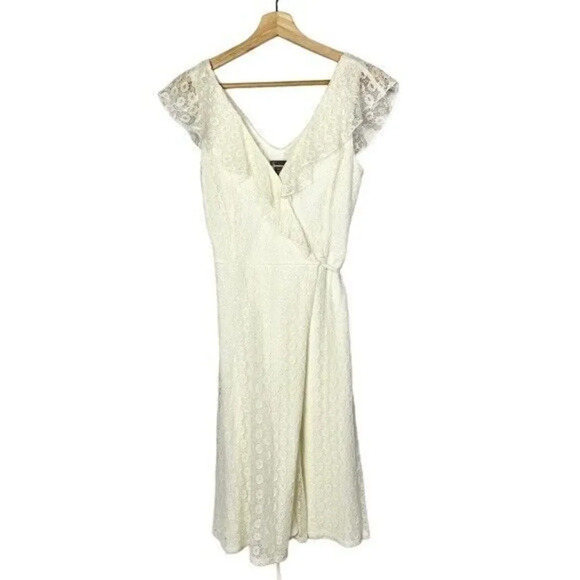 Chelsea28 White Lace Wrap Ruffle Midi Dress S - Picture 2 of 4